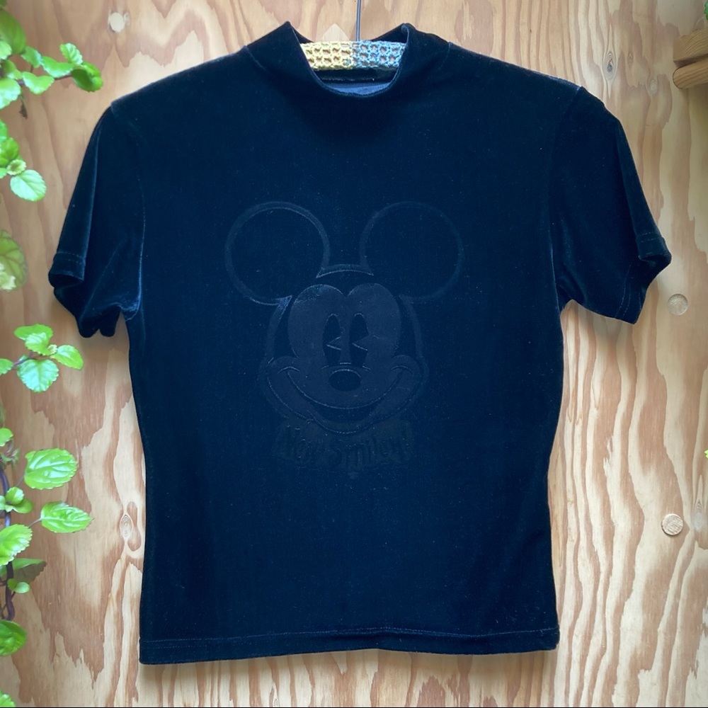 Vintage Mickey Mouse Black Velor Shirt Size Small
